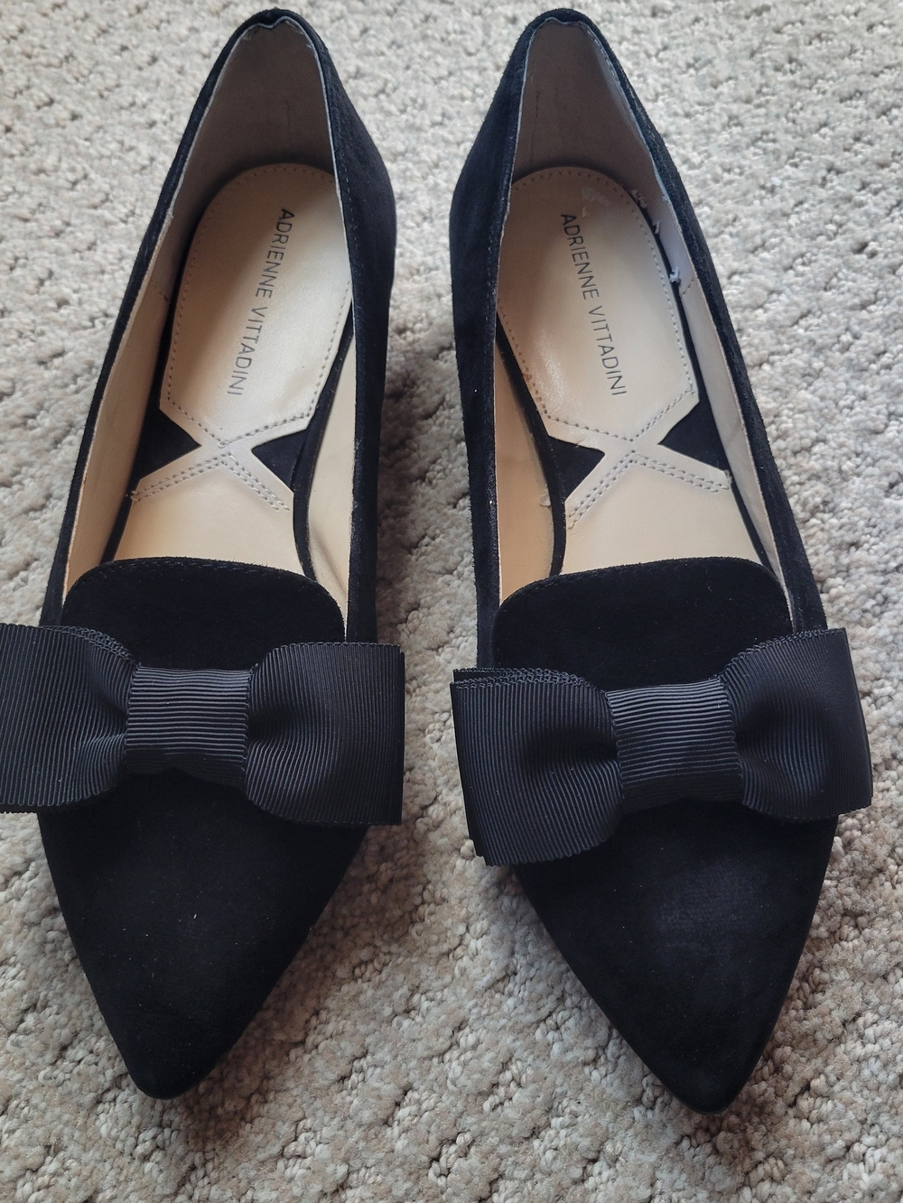 Adrienne Vittadini Black Bow Pointed-Toe Flats